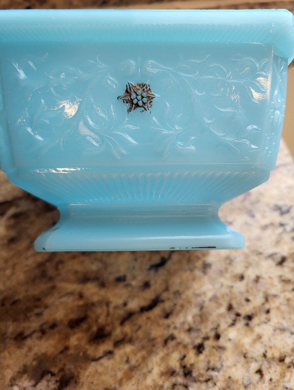 Vintage Blue 3 x 4.5 Inch  Milk Glass Footed Bowl Or  Planter - Picture 5 of 14